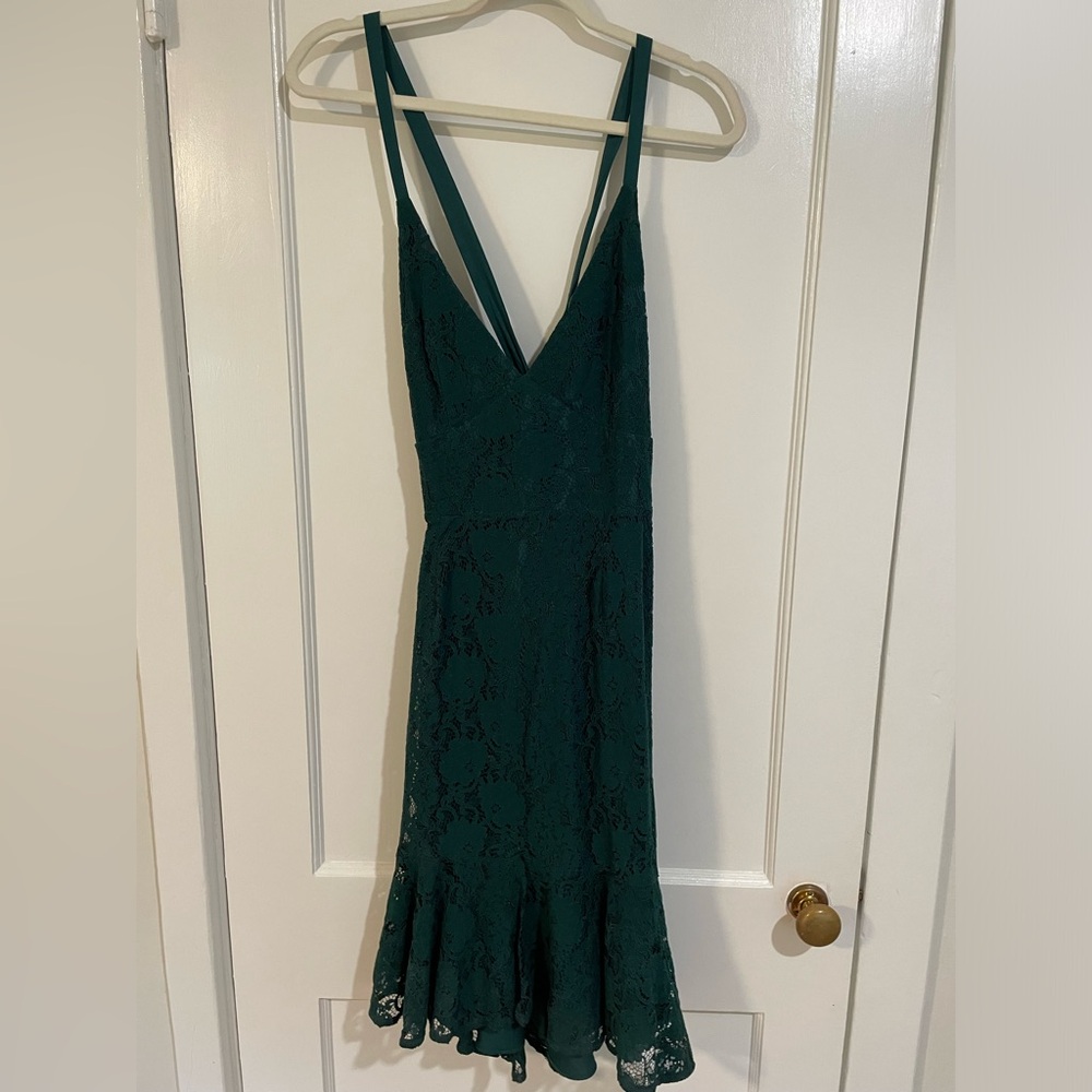 Forest Green Lace Midi Dress